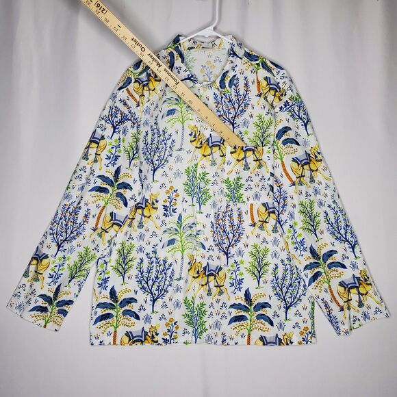 Print Fresh Button Pajama Shirt Women Medium Organic Cotton Camel Floral - Picture 5 of 12